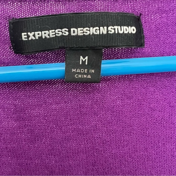 Express Design Studio Cashmere Knit Top‎ Draped Neck Medium Short Sleeve Purple - Picture 3 of 6